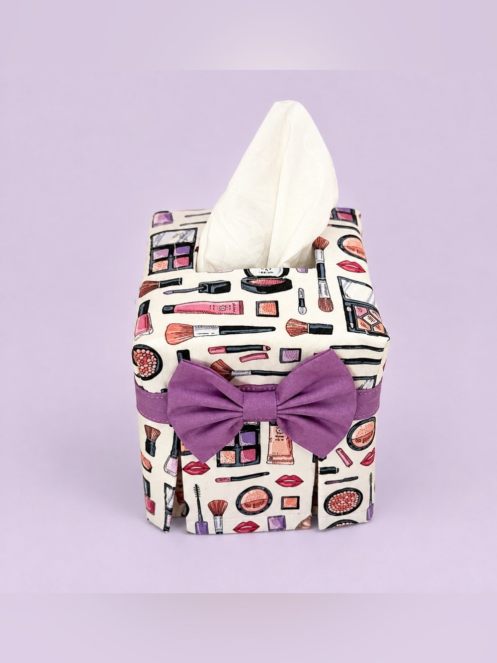 Purple Bow Makeup Print Tissue Box Cover - Picture 3 of 4
